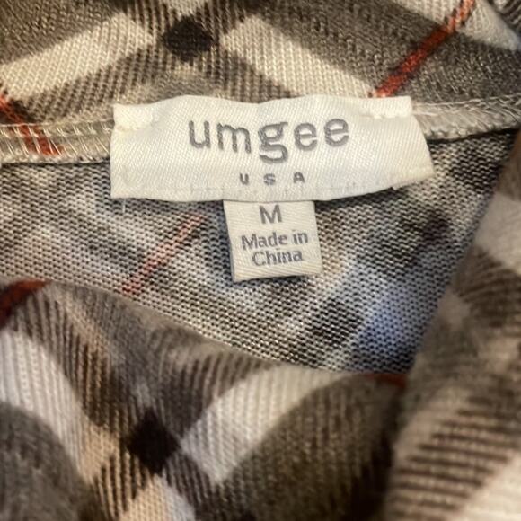 Umgee plaid striped tunic top with high neck and contrast elbow pads size medium - Picture 5 of 7